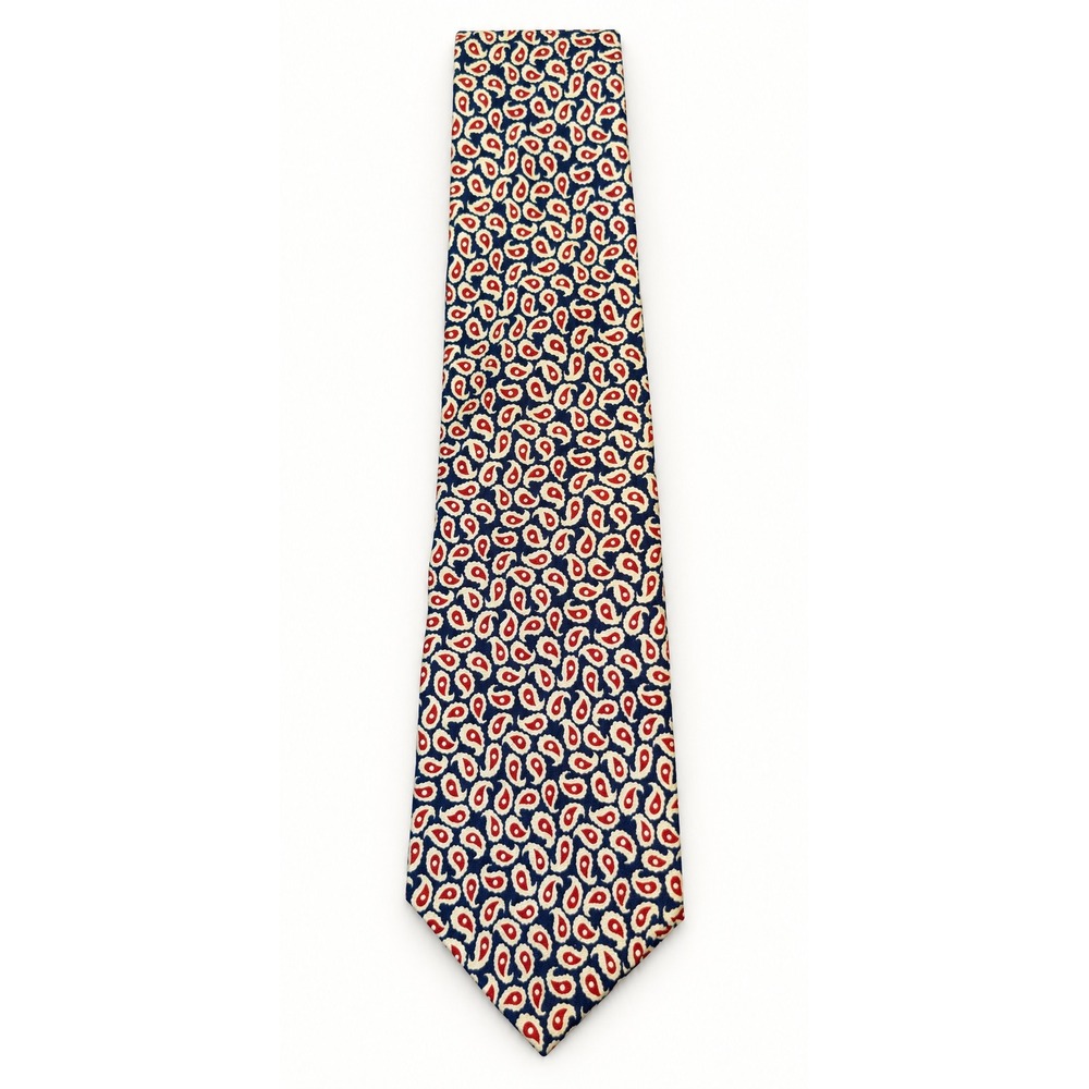 Gitman Bros Nordstrom Mens Silk Tie Navy Blue Red Paisley Print Made in USA